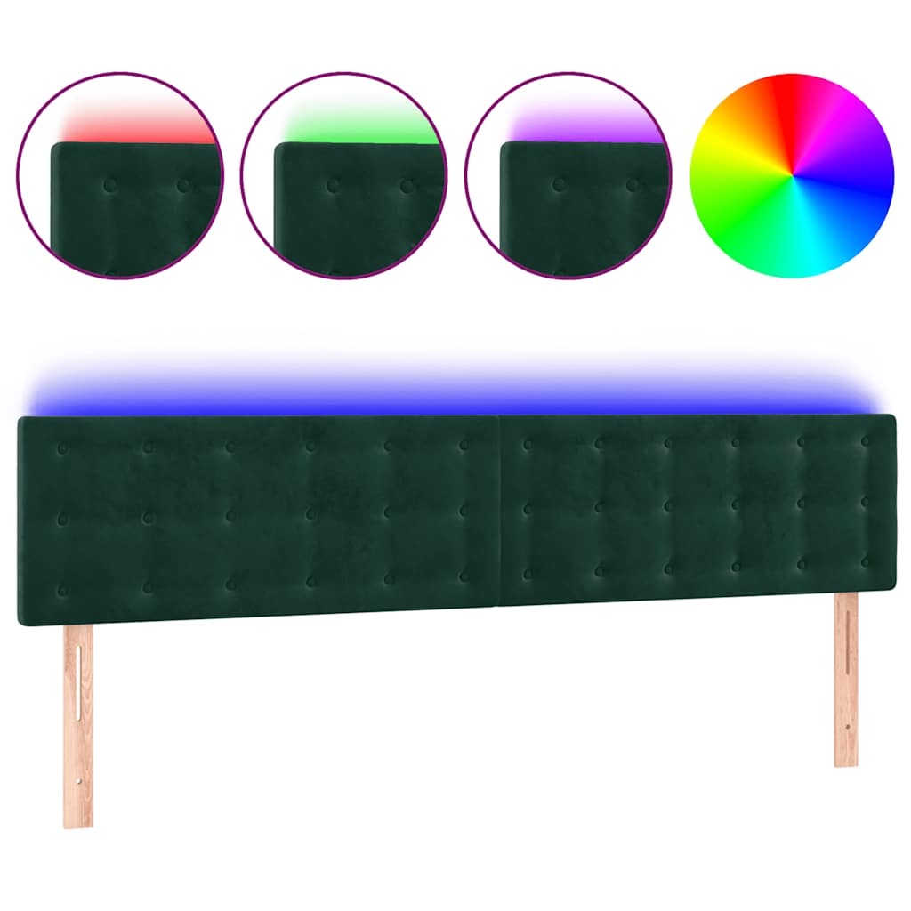 sengegavl med LED-lys 180x5x78/88 cm fløjl mørkegrøn