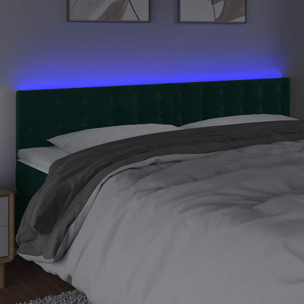 sengegavl med LED-lys 180x5x78/88 cm fløjl mørkegrøn