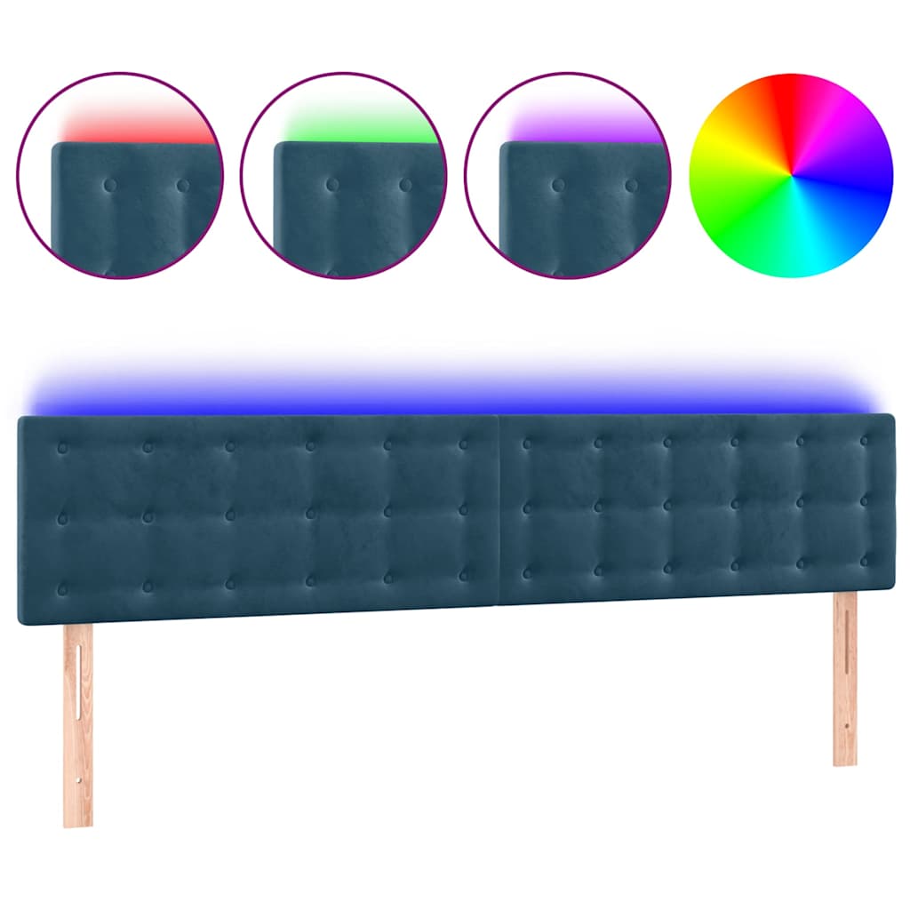 sengegavl med LED-lys 180x5x78/88 cm fløjl mørkeblå