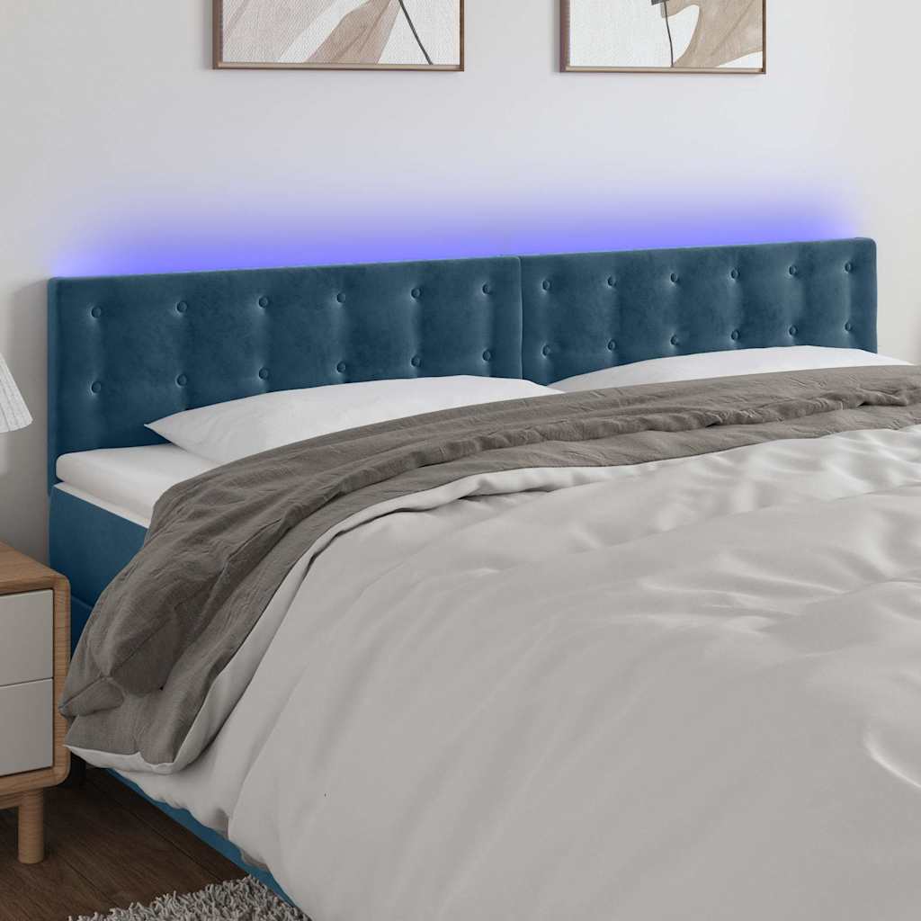 sengegavl med LED-lys 180x5x78/88 cm fløjl mørkeblå