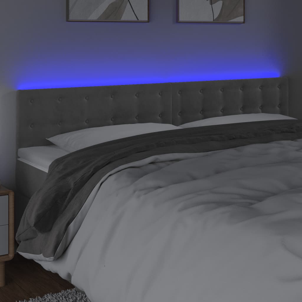sengegavl med LED-lys 200x5x78/88 cm fløjl lysegrå