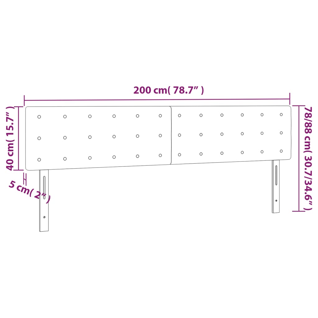 sengegavl med LED-lys 200x5x78/88 cm fløjl lysegrå