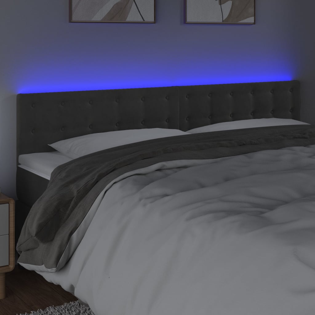 sengegavl med LED-lys 200x5x78/88 cm velour mørkegrå