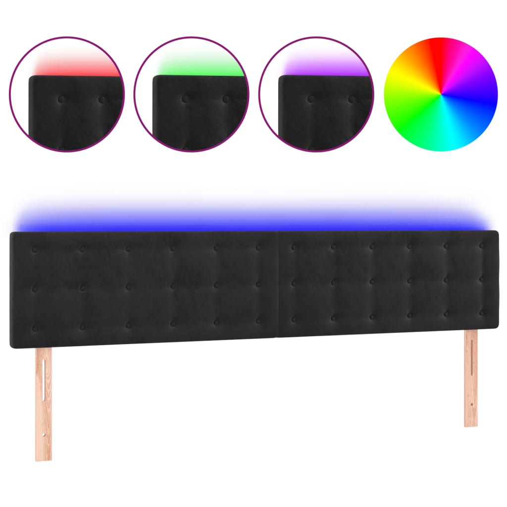 sengegavl med LED-lys 200x5x78/88 cm velour sort