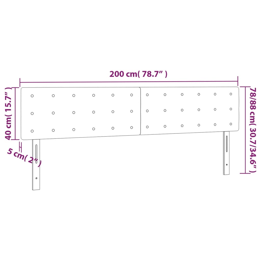 sengegavl med LED-lys 200x5x78/88 cm velour sort