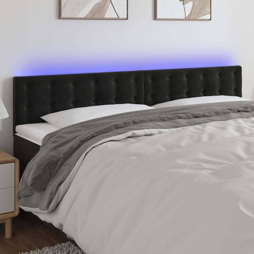 sengegavl med LED-lys 200x5x78/88 cm velour sort