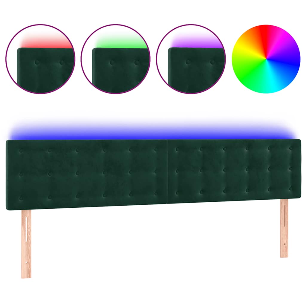 sengegavl med LED-lys 200x5x78/88 cm fløjl mørkegrøn