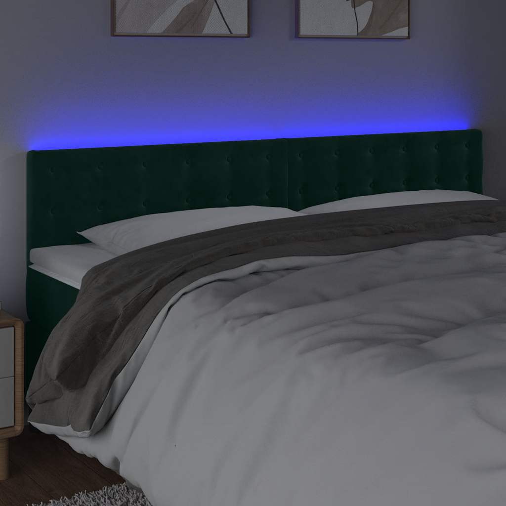 sengegavl med LED-lys 200x5x78/88 cm fløjl mørkegrøn