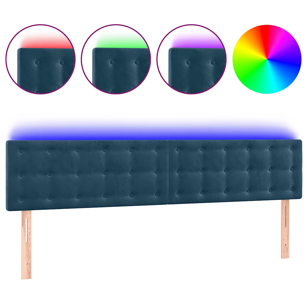 sengegavl med LED-lys 200x5x78/88 cm fløjl mørkeblå