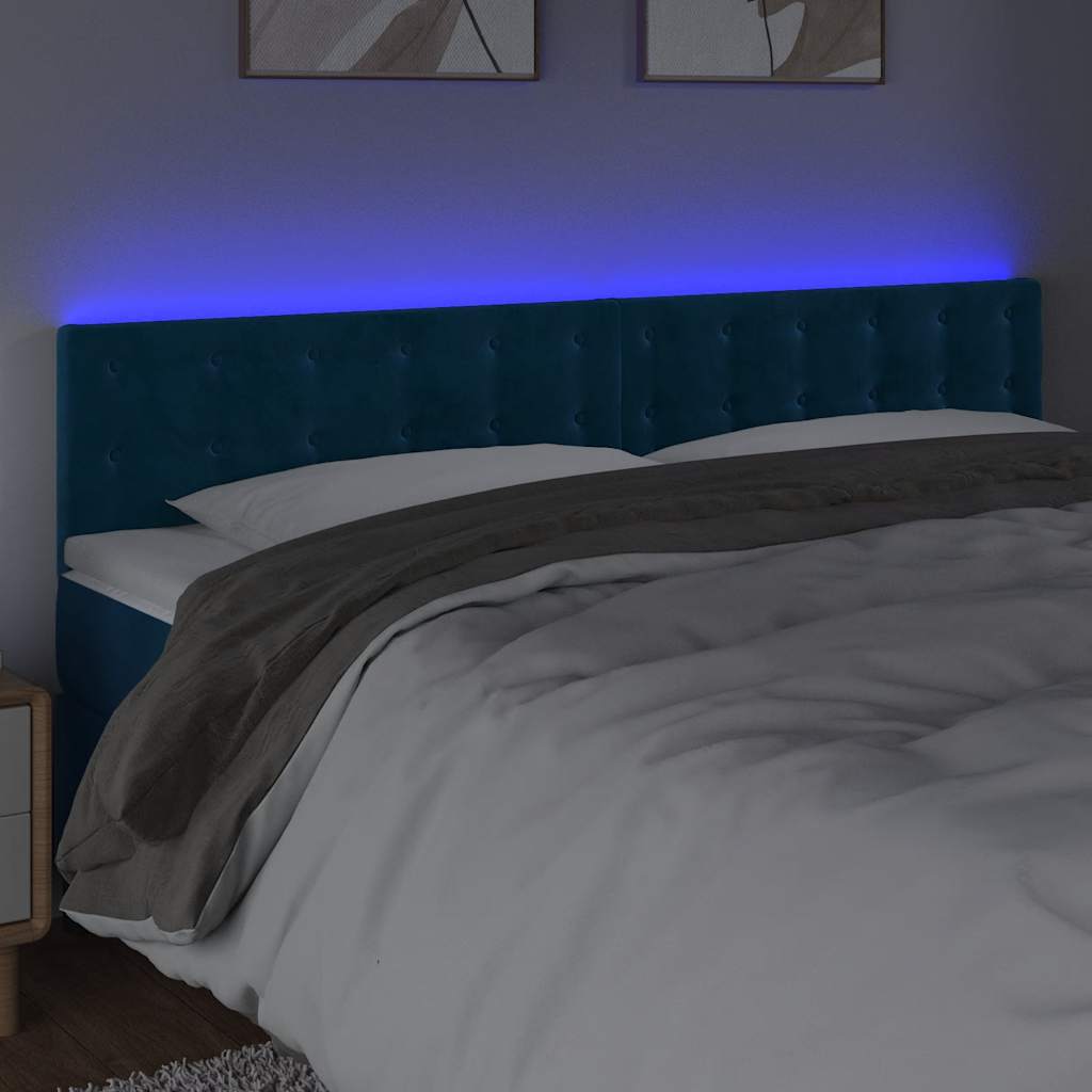 sengegavl med LED-lys 200x5x78/88 cm fløjl mørkeblå