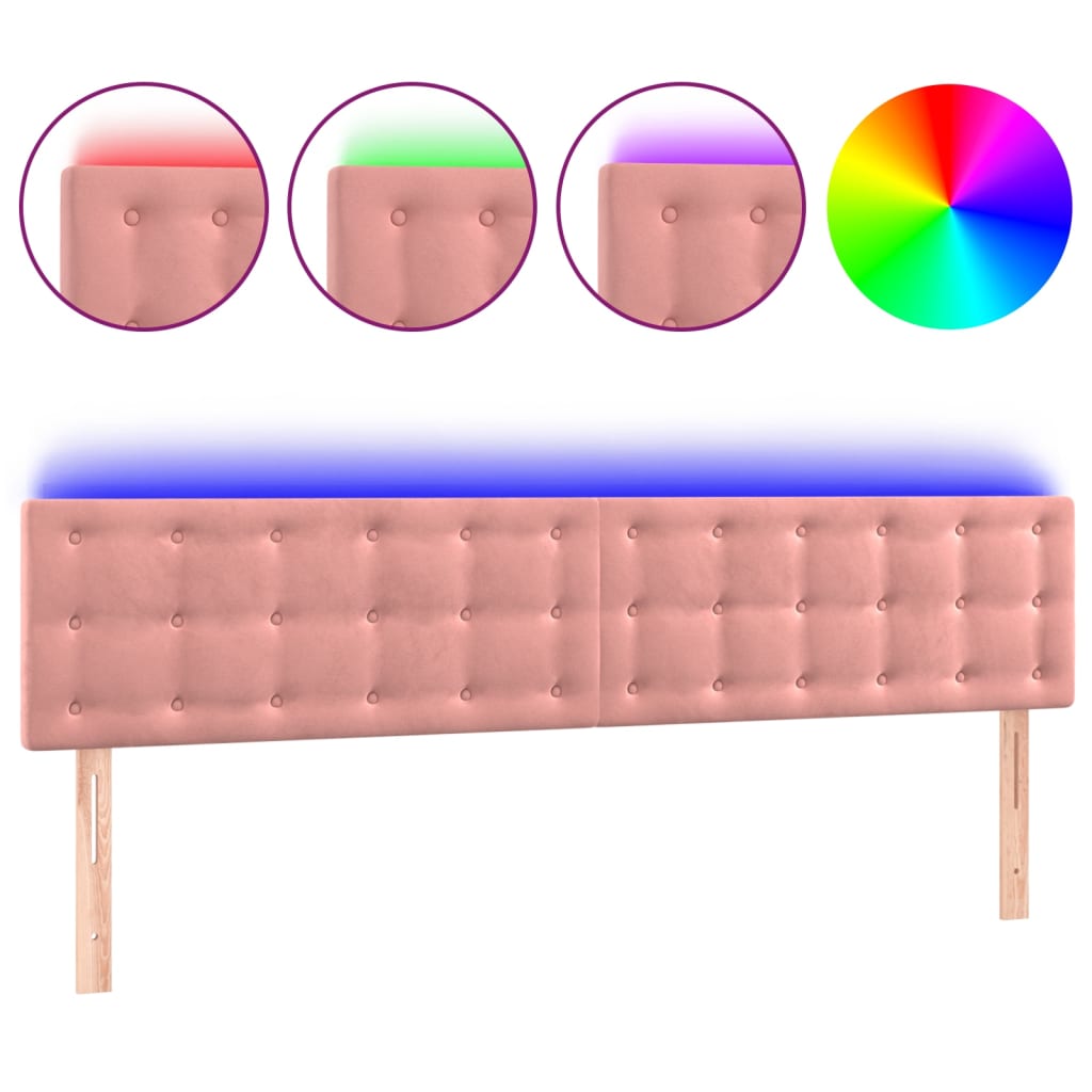 sengegavl med LED-lys 200x5x78/88 cm velour lyserød