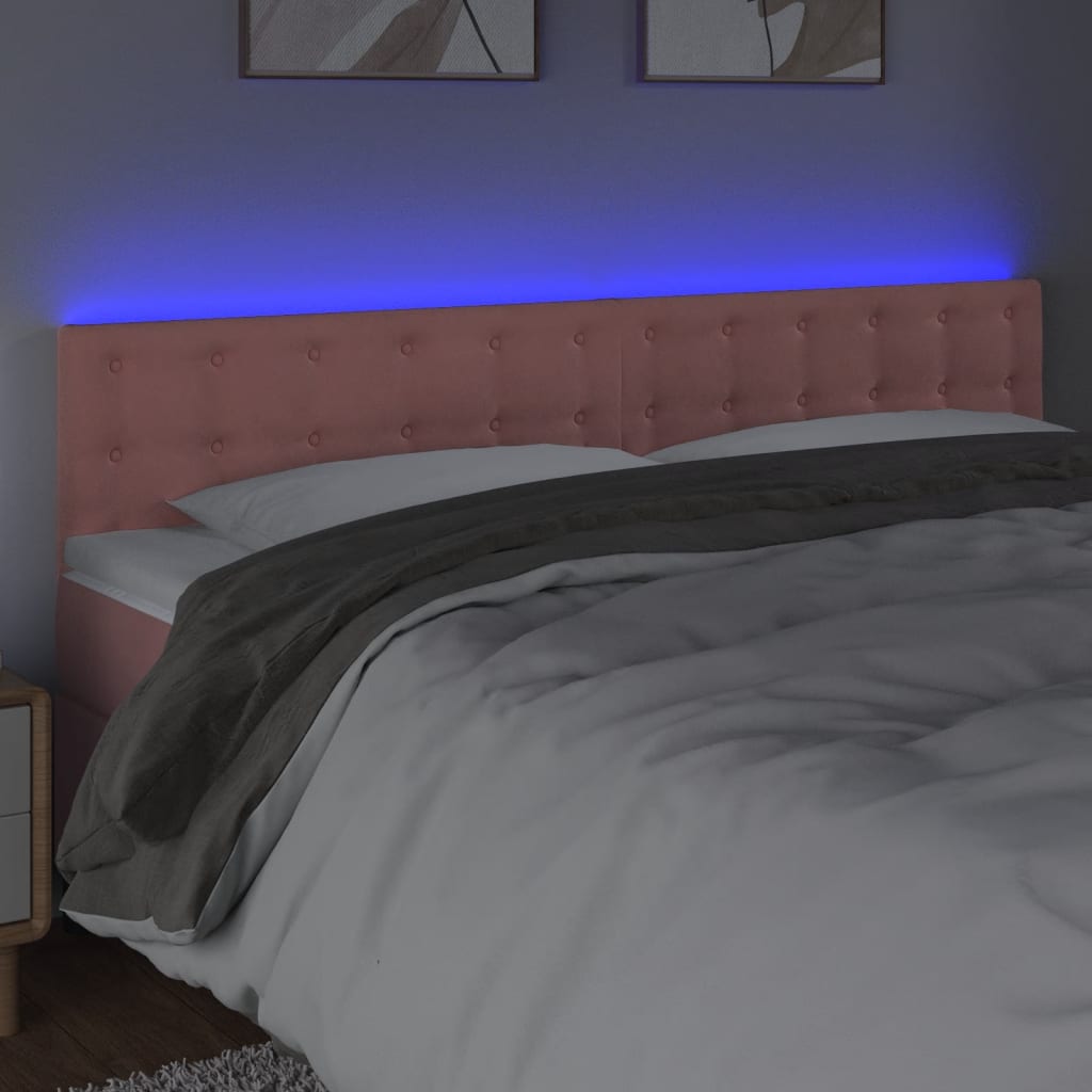 sengegavl med LED-lys 200x5x78/88 cm velour lyserød