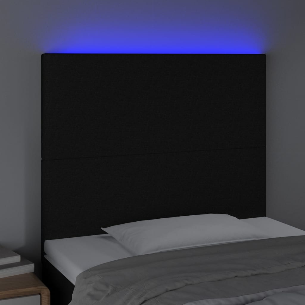 sengegavl med LED-lys 80x5x118/128 cm stof sort
