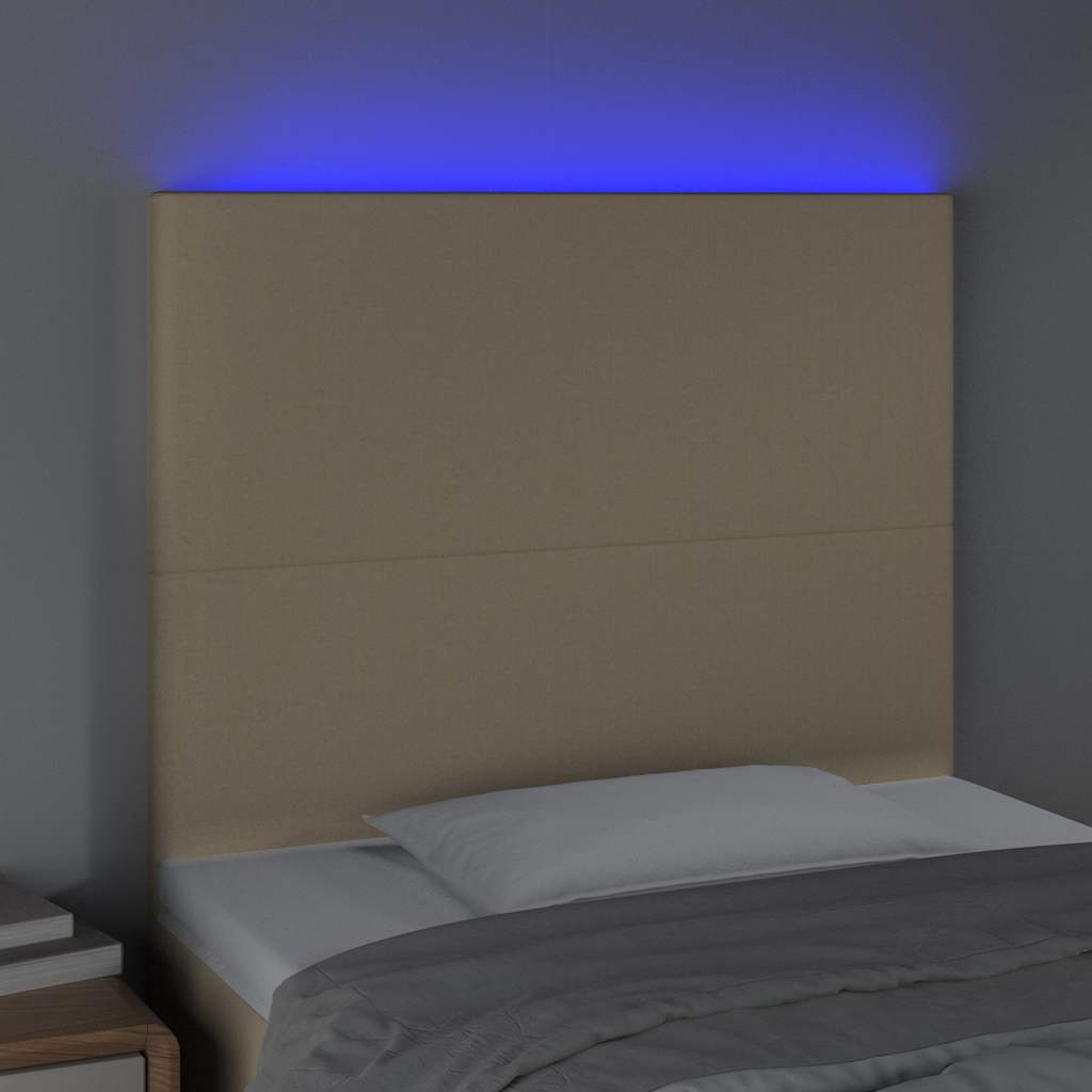 sengegavl med LED-lys 80x5x118/128 cm stof cremefarvet