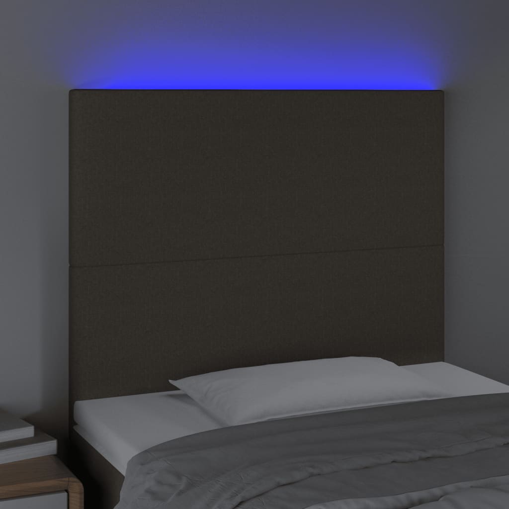 sengegavl med LED-lys 90x5x118/128 cm stof gråbrun