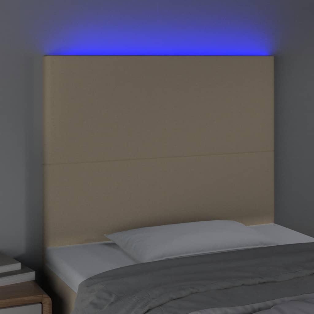 sengegavl med LED-lys 90x5x118/128 cm stof cremefarvet
