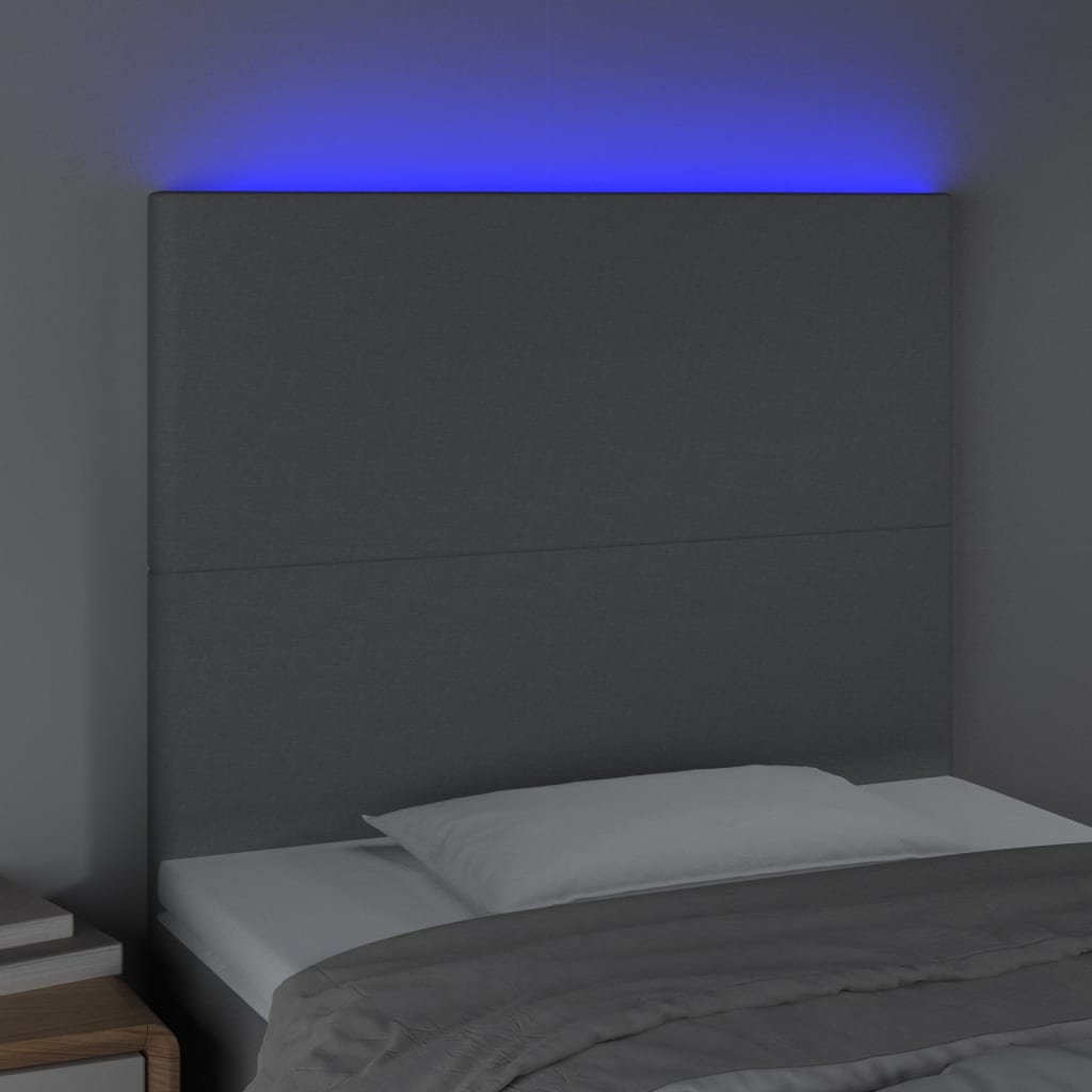 sengegavl med LED-lys 100x5x118/128 cm stof lysegrå