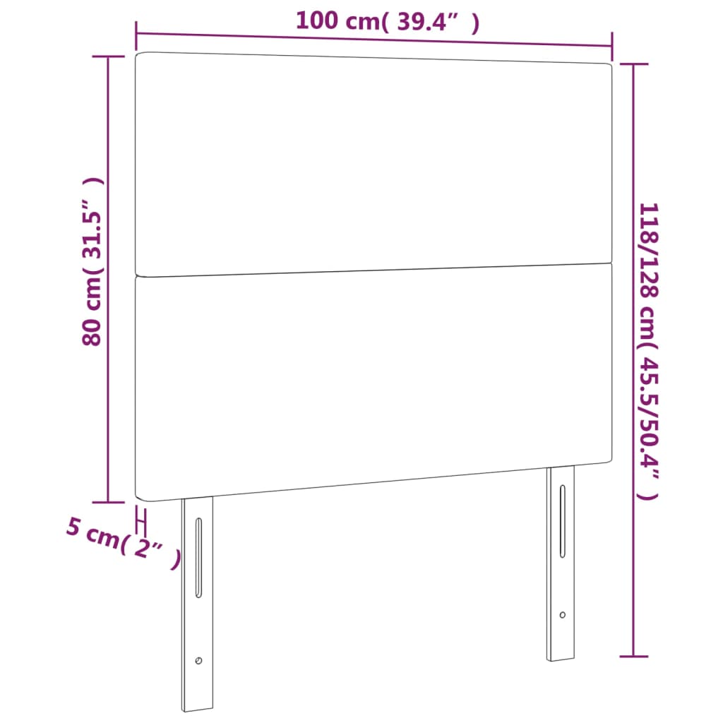 sengegavl med LED-lys 100x5x118/128 cm stof lysegrå
