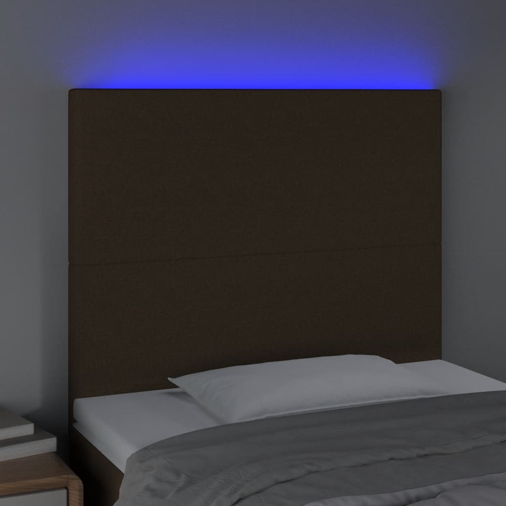 sengegavl med LED-lys 100x5x118/128 cm stof mørkebrun