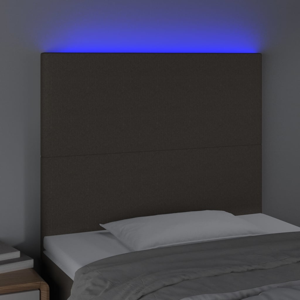 sengegavl med LED-lys 100x5x118/128 cm stof gråbrun