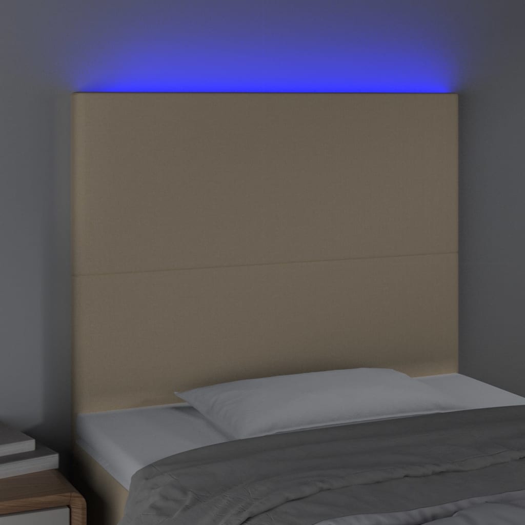 sengegavl med LED-lys 100x5x118/128 cm stof cremefarvet