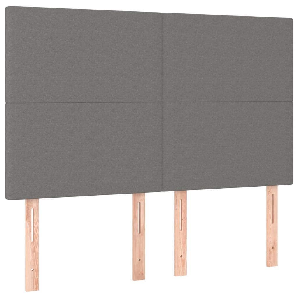 sengegavl med LED-lys 144x5x118/128 cm stof mørkegrå