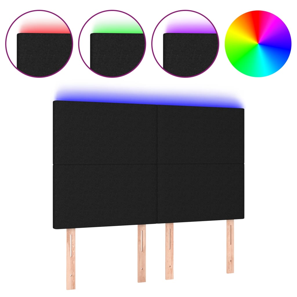 sengegavl med LED-lys 144x5x118/128 cm stof sort
