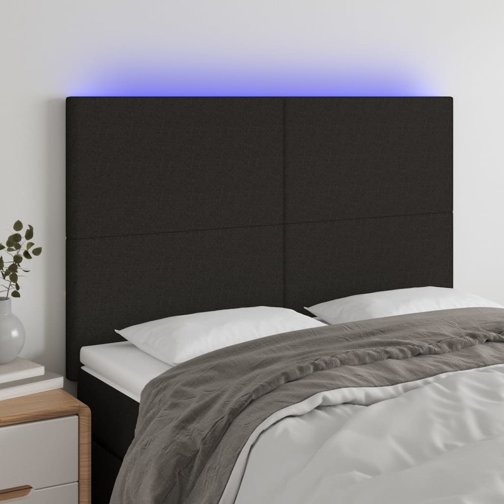 sengegavl med LED-lys 144x5x118/128 cm stof sort