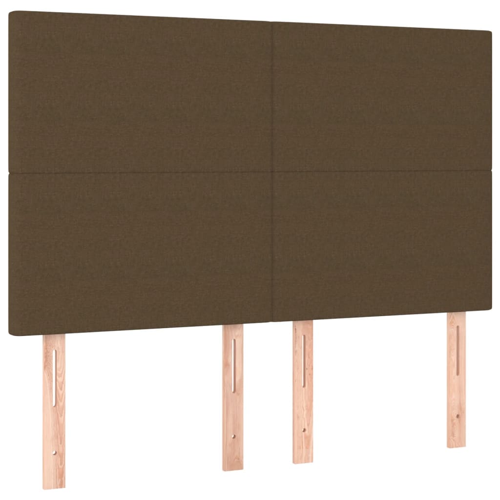 sengegavl med LED-lys 144x5x118/128 cm stof mørkebrun