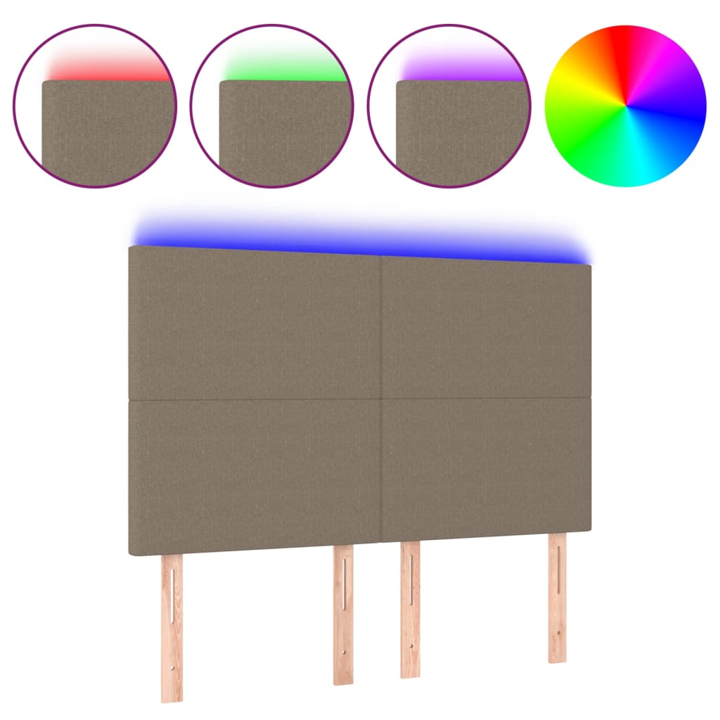 sengegavl med LED-lys 144x5x118/128 cm stof gråbrun