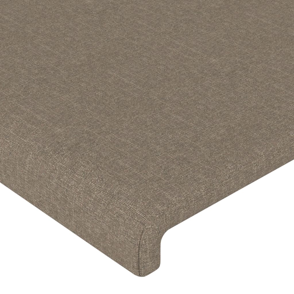 sengegavl med LED-lys 144x5x118/128 cm stof gråbrun