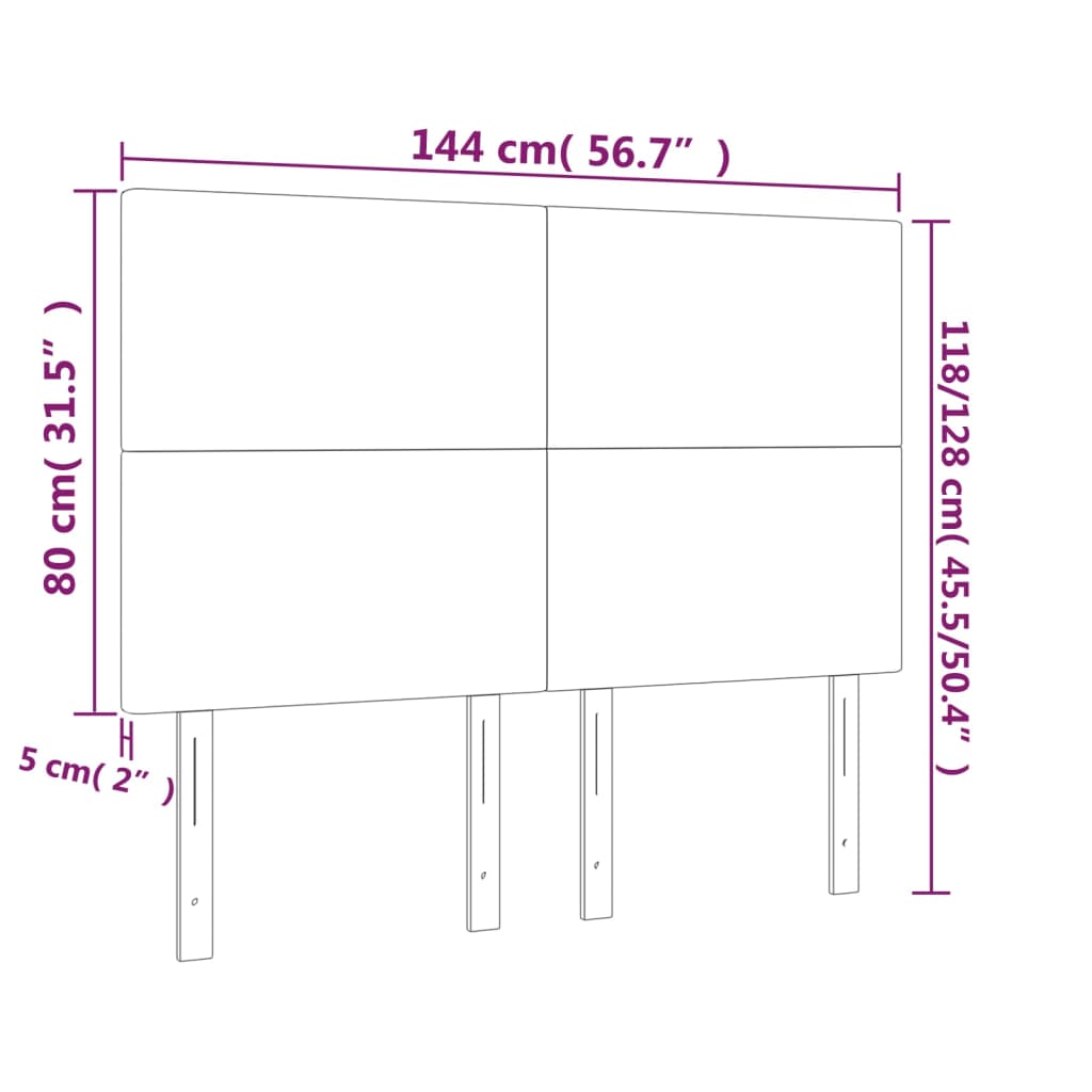 sengegavl med LED-lys 144x5x118/128 cm stof gråbrun