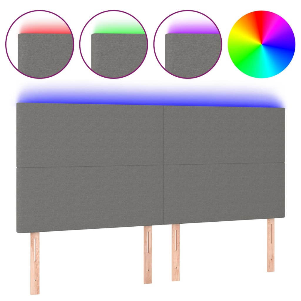 sengegavl med LED-lys 160x5x118/128 cm stof mørkegrå