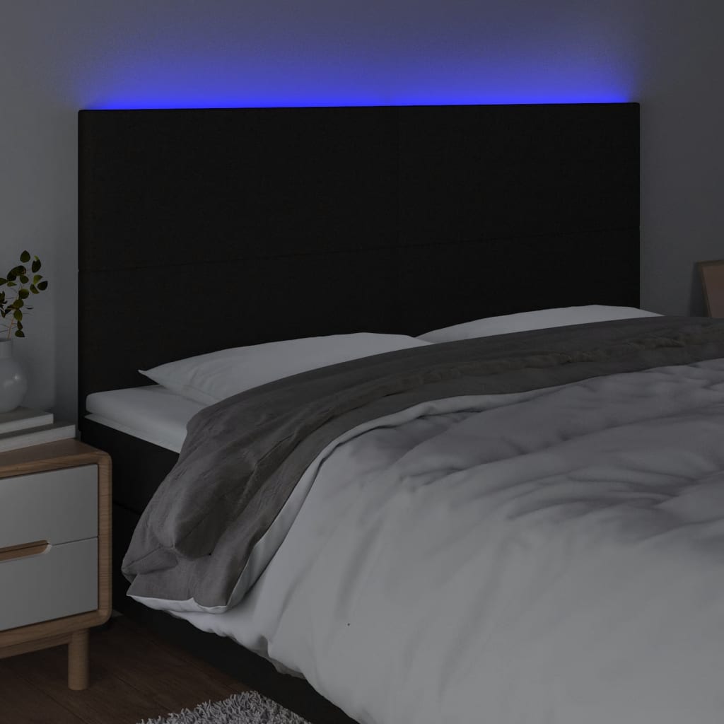 sengegavl med LED-lys 160x5x118/128 cm stof sort