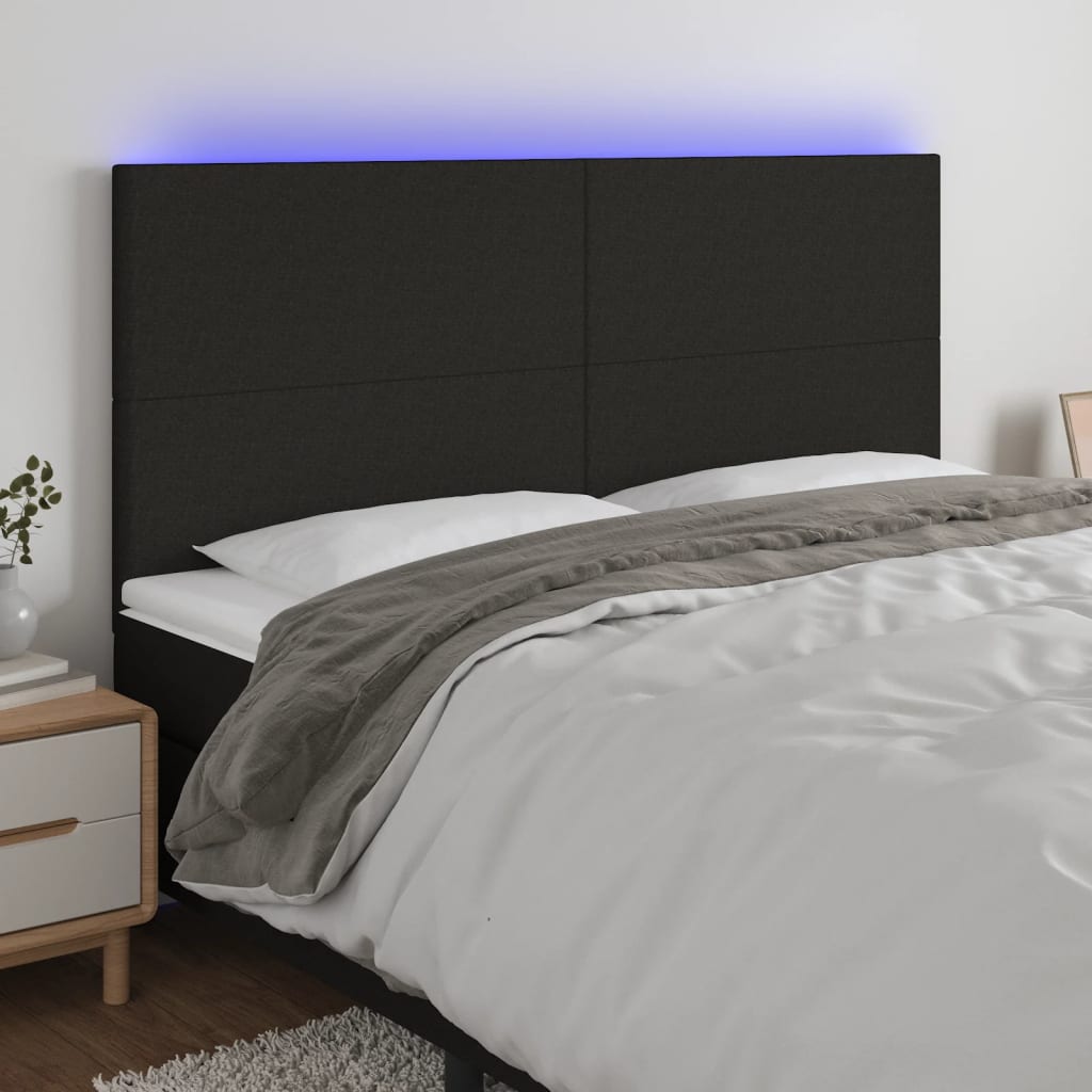 sengegavl med LED-lys 160x5x118/128 cm stof sort