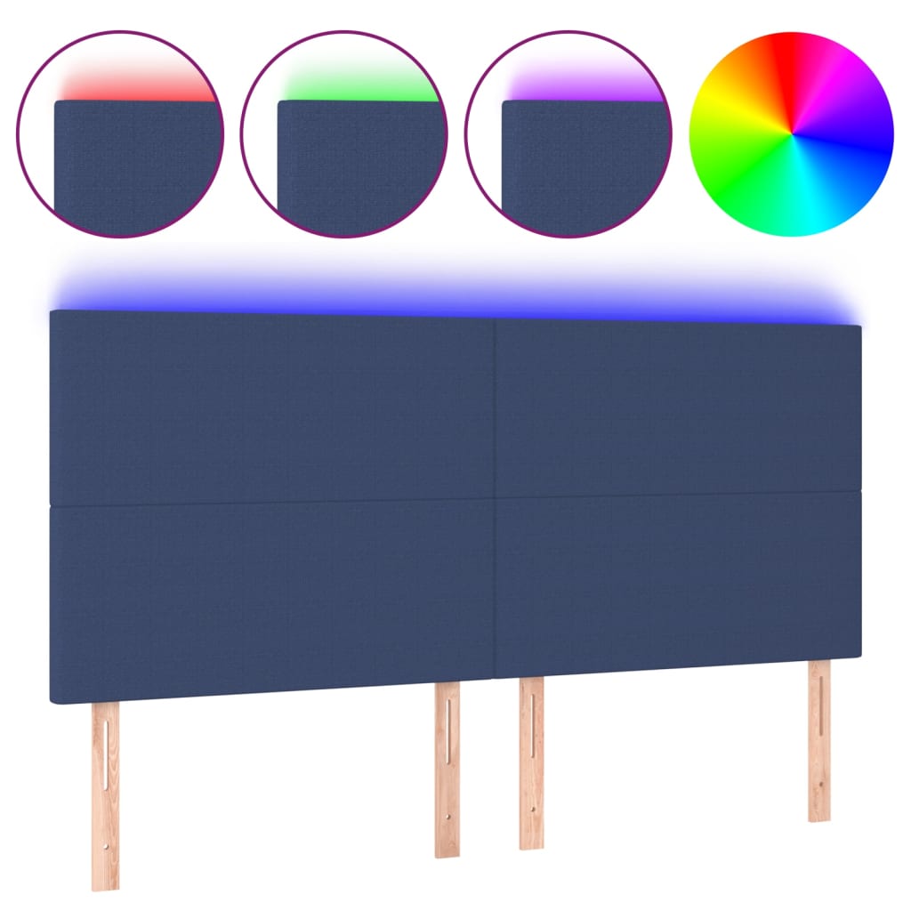 sengegavl med LED-lys 160x5x118/128 cm stof blå
