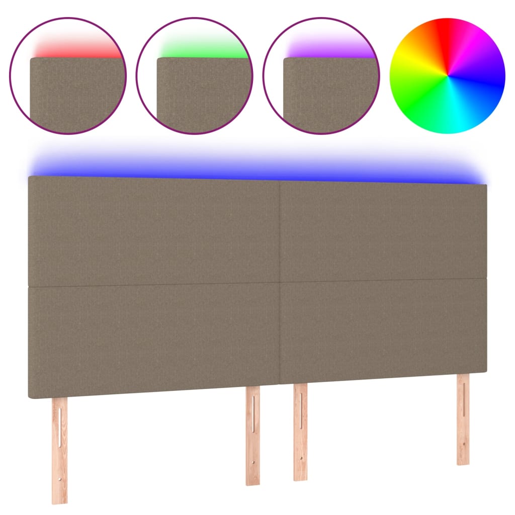 sengegavl med LED-lys 180x5x118/128 cm stof gråbrun
