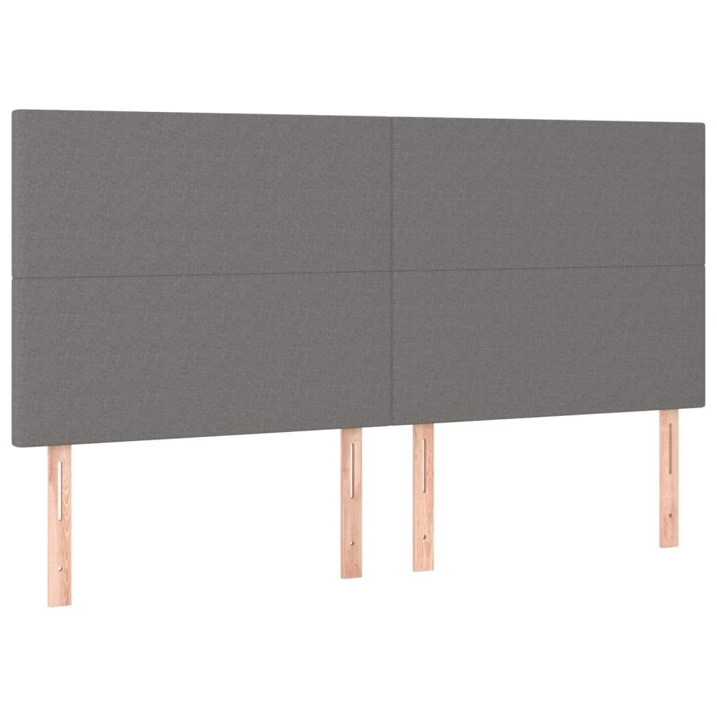 sengegavl med LED-lys 200x5x118/128 cm stof mørkegrå