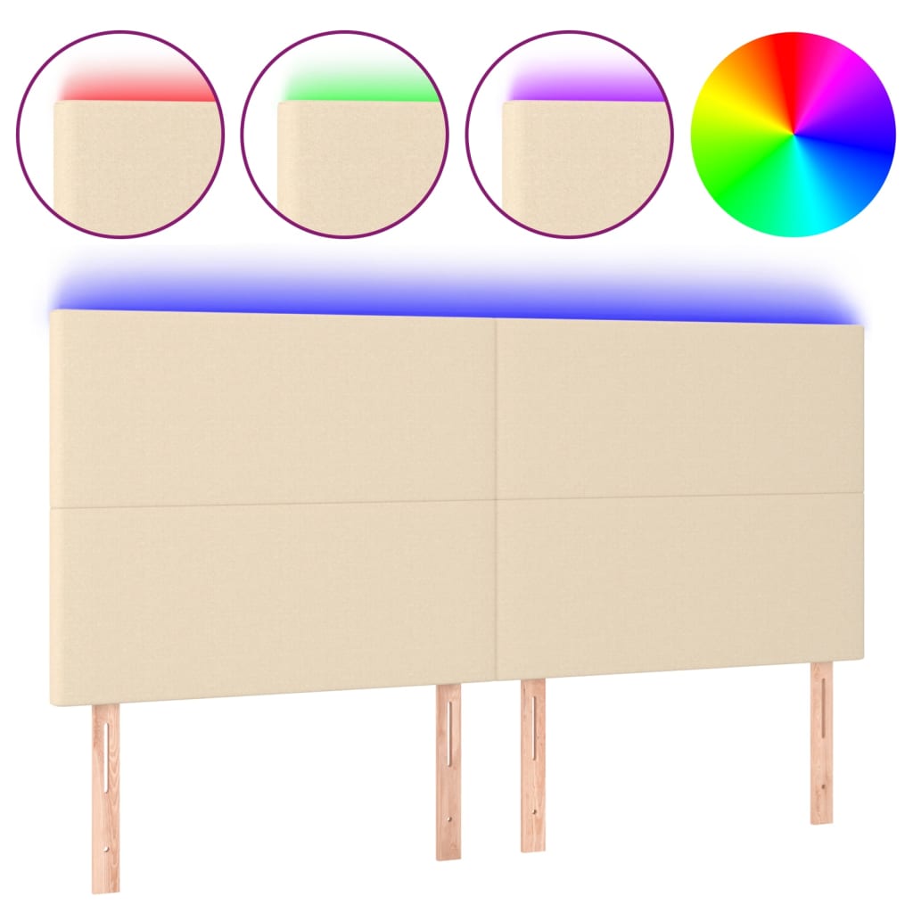 sengegavl med LED-lys 200x5x118/128 cm stof Cremefarvet