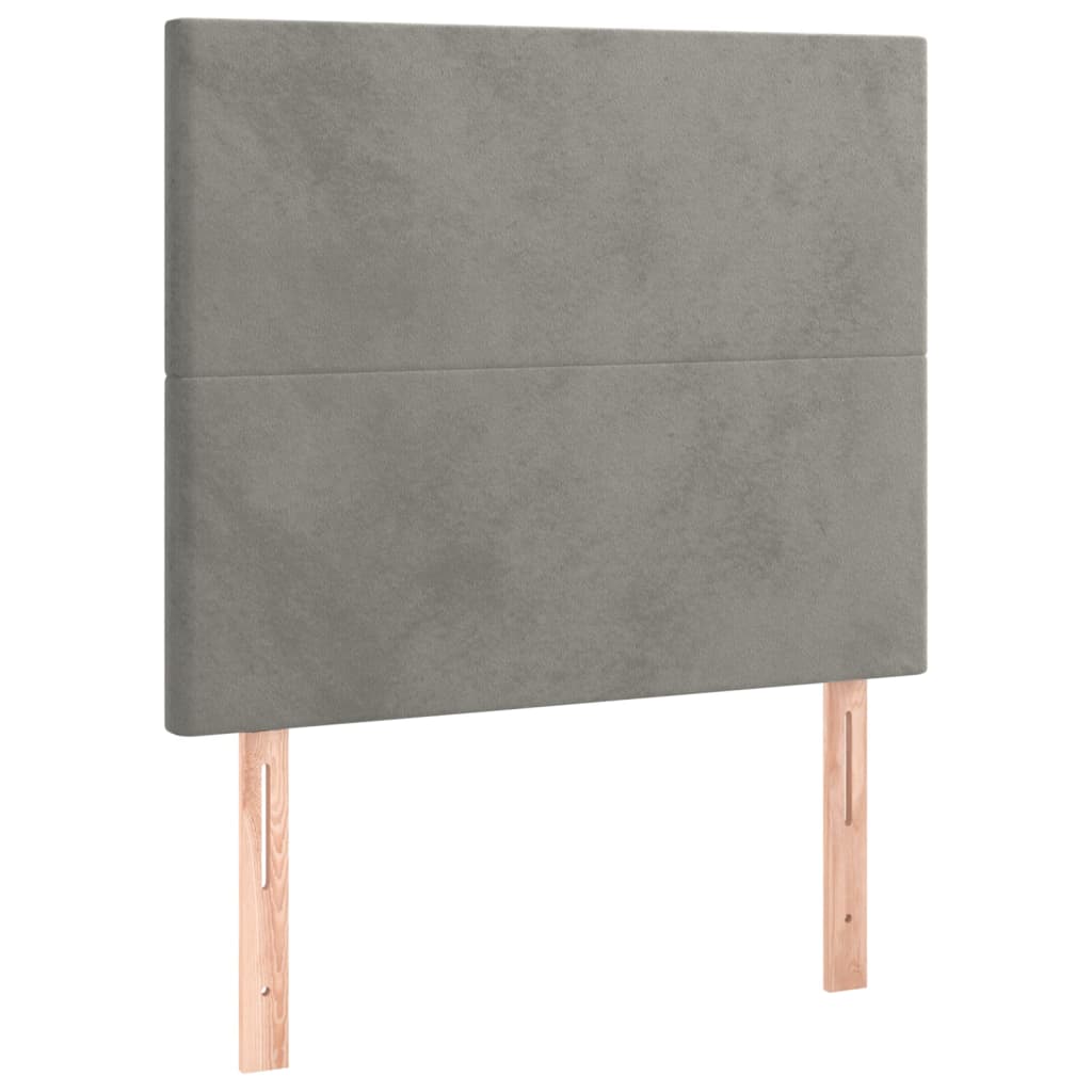 sengegavl med LED-lys 80x5x118/128 cm fløjl lysegrå