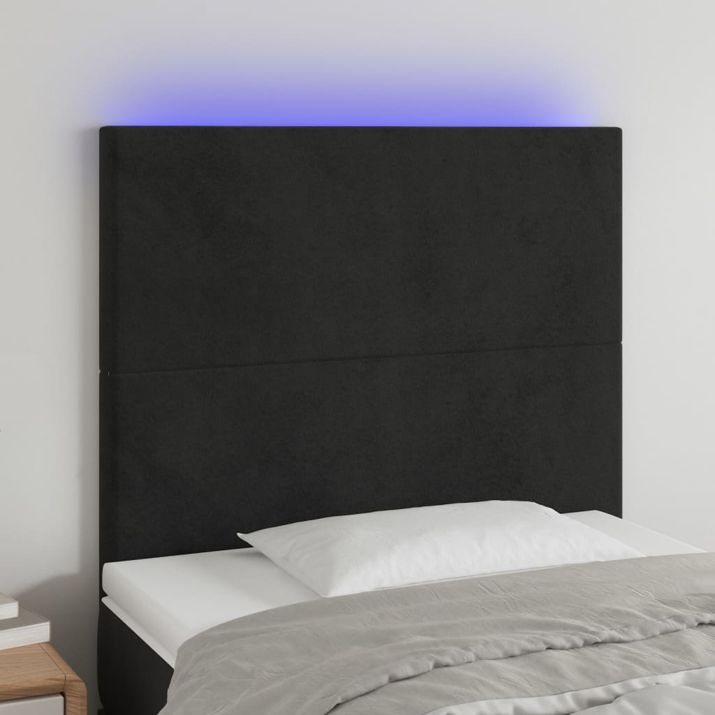 sengegavl med LED-lys 80x5x118/128 cm fløjl sort