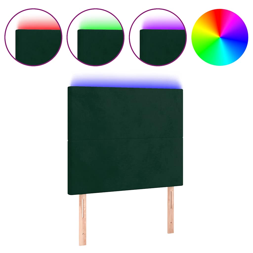sengegavl med LED-lys 80x5x118/128 cm fløjl mørkegrøn
