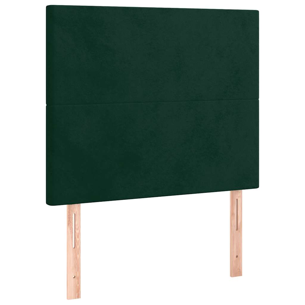 sengegavl med LED-lys 80x5x118/128 cm fløjl mørkegrøn