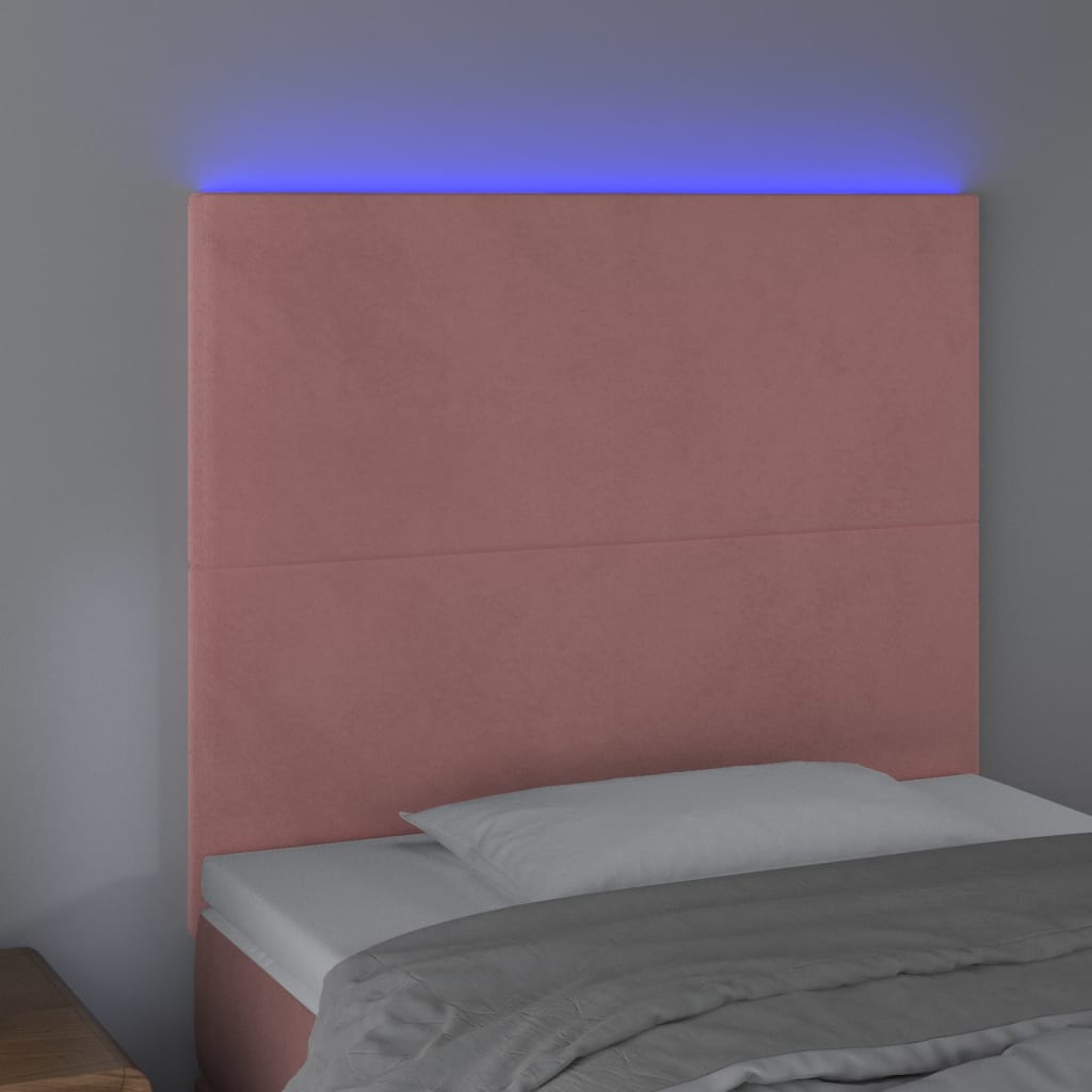 sengegavl med LED-lys 80x5x118/128 cm fløjl lyserød