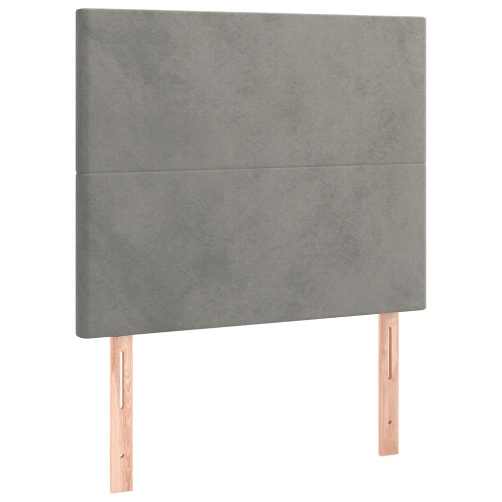 sengegavl med LED-lys 90x5x118/128 cm fløjl lysegrå