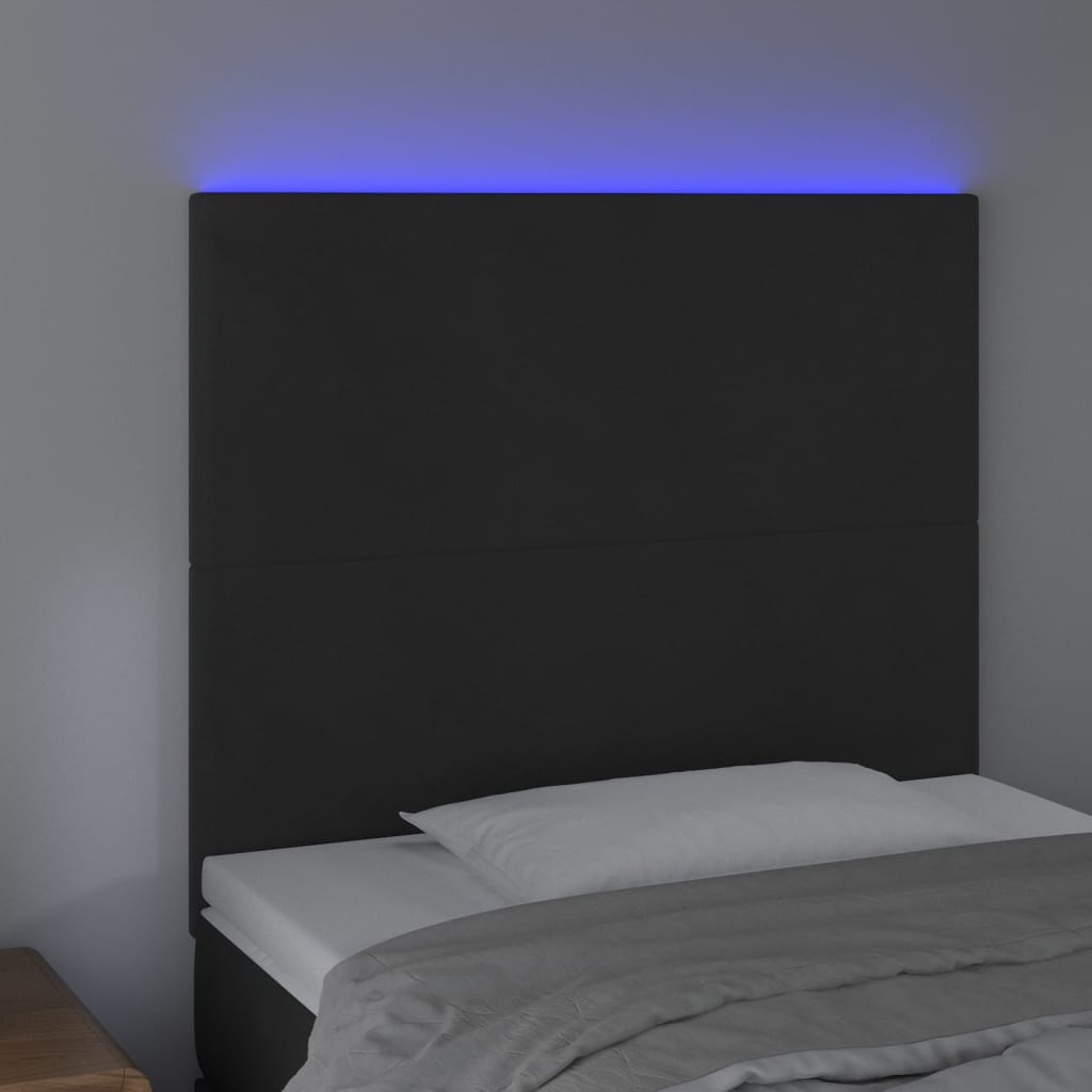 sengegavl med LED-lys 90x5x118/128 cm fløjl sort