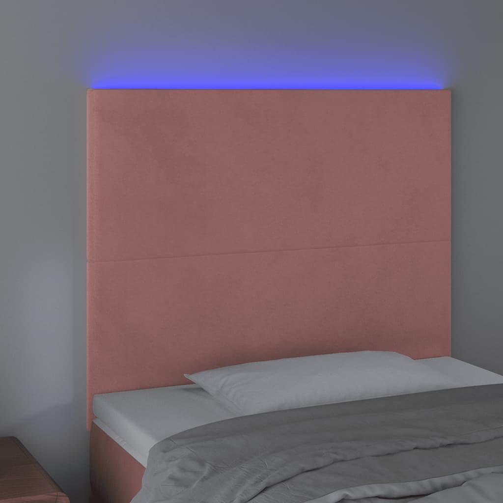 sengegavl med LED-lys 90x5x118/128 cm fløjl lyserød
