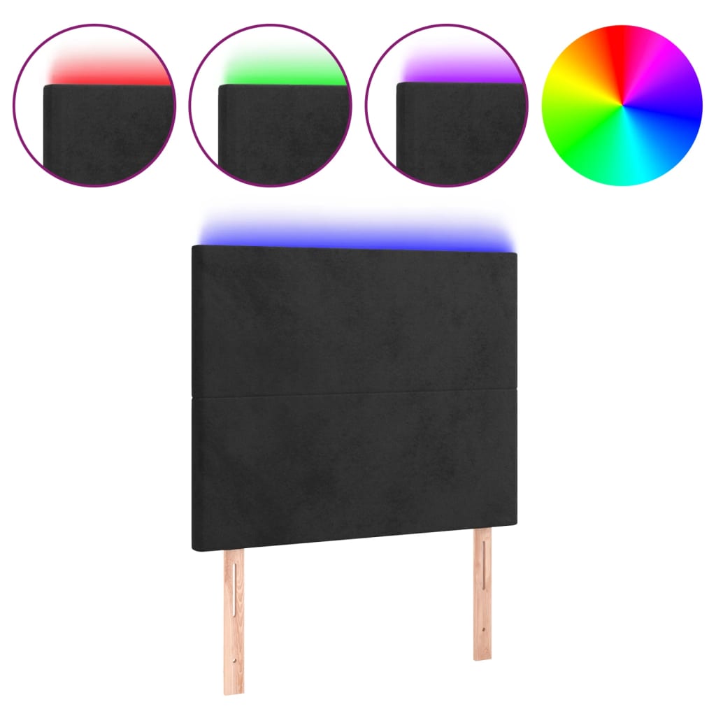 sengegavl med LED-lys 100x5x118/128 cm fløjl sort