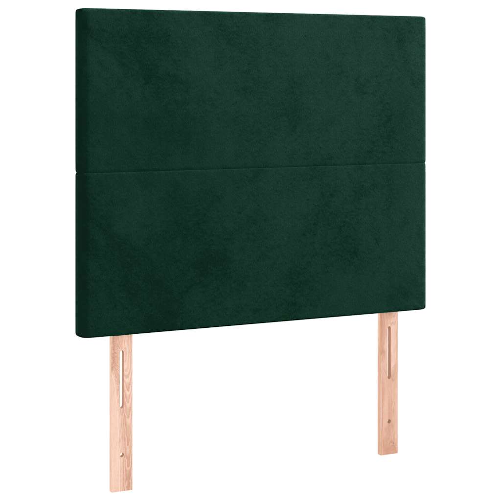 sengegavl med LED-lys 100x5x118/128 cm fløjl mørkegrøn