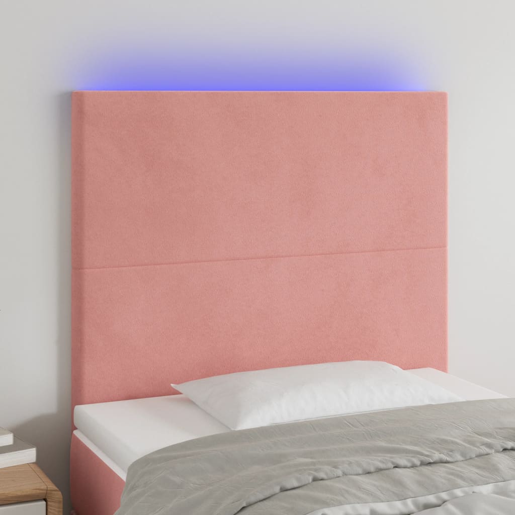 sengegavl med LED-lys 100x5x118/128 cm fløjl lyserød